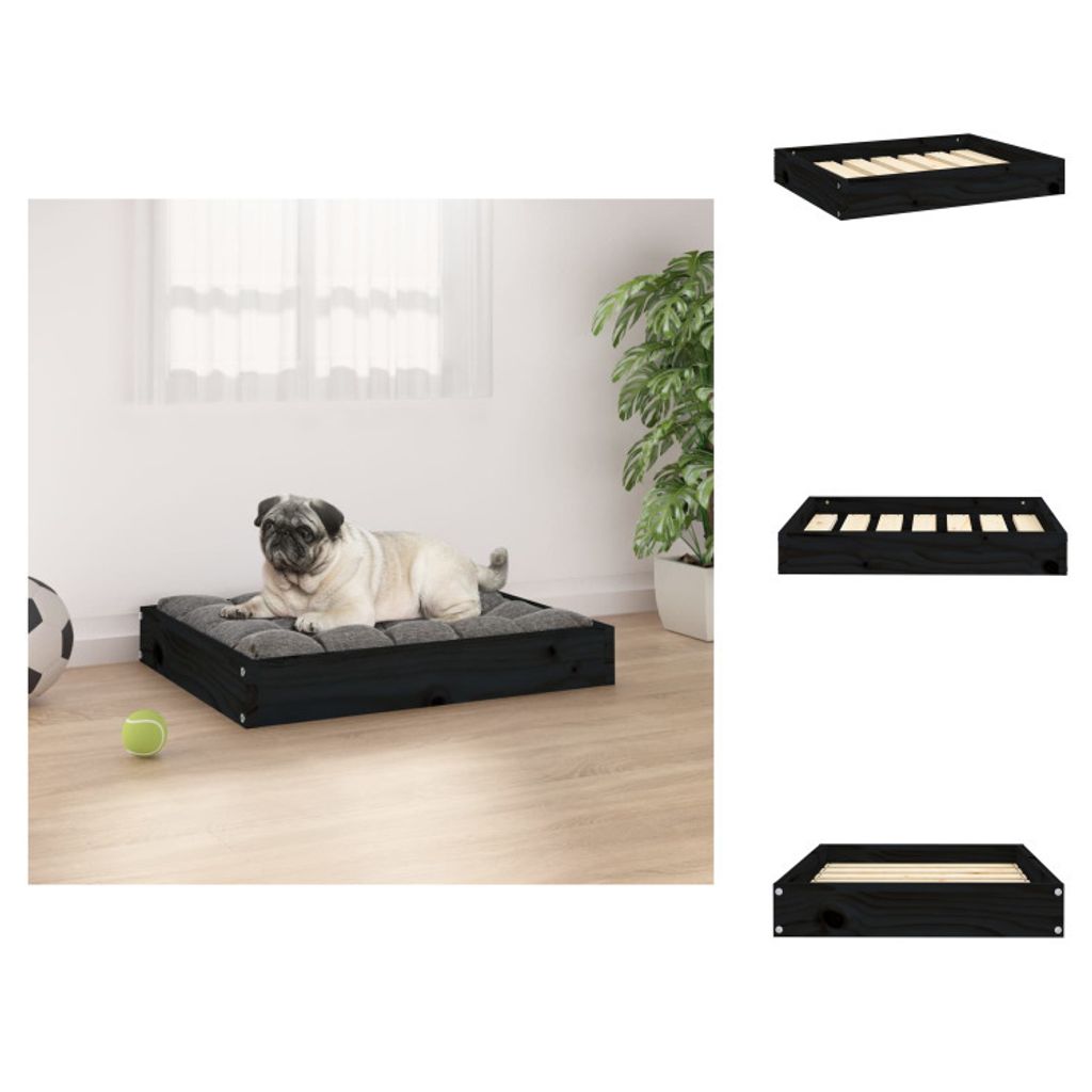 vidaXL Hundebett Schwarz 61,5x49x9 cm Massivholz Kiefer - Hundebetten