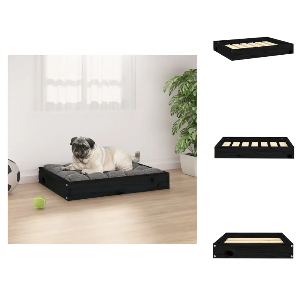 Lit pour chien noir en bois massif 61,5 cm - Coin nuit douillet