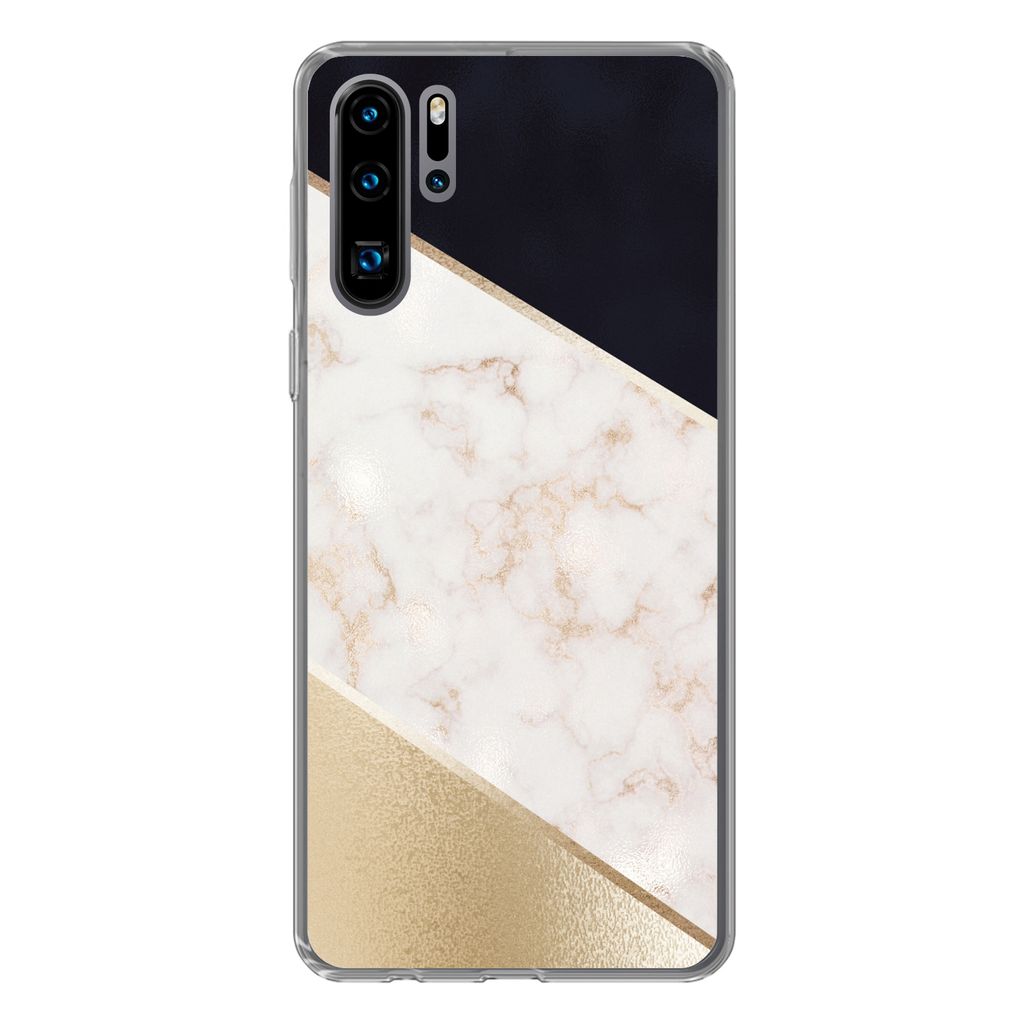 MuchoWow Handyhülle Schutzhülle Hülle für Huawei P30 Pro Marmor - Gold - Rosa Silikon Softcase Handy Hülle - Schutzdeckel