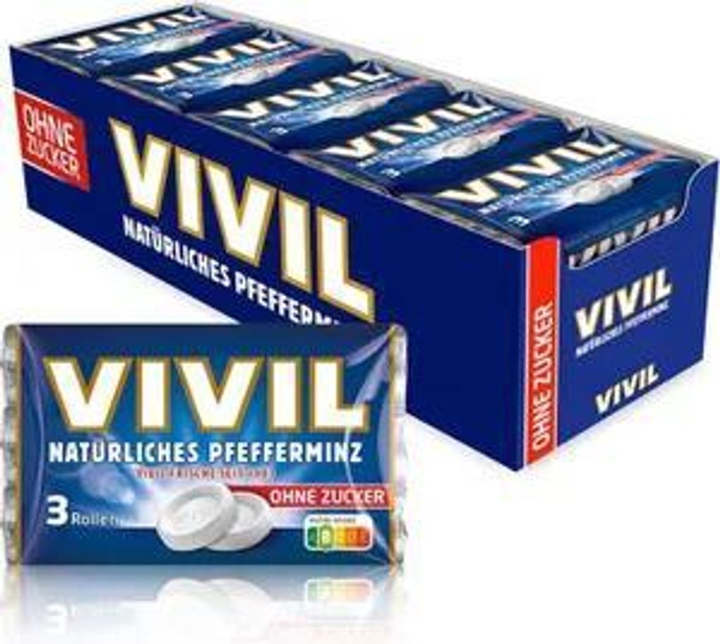 VIVIL Natürliche Pfefferminzbonbons ohne Zucker | 20 x 3er Produktbild 