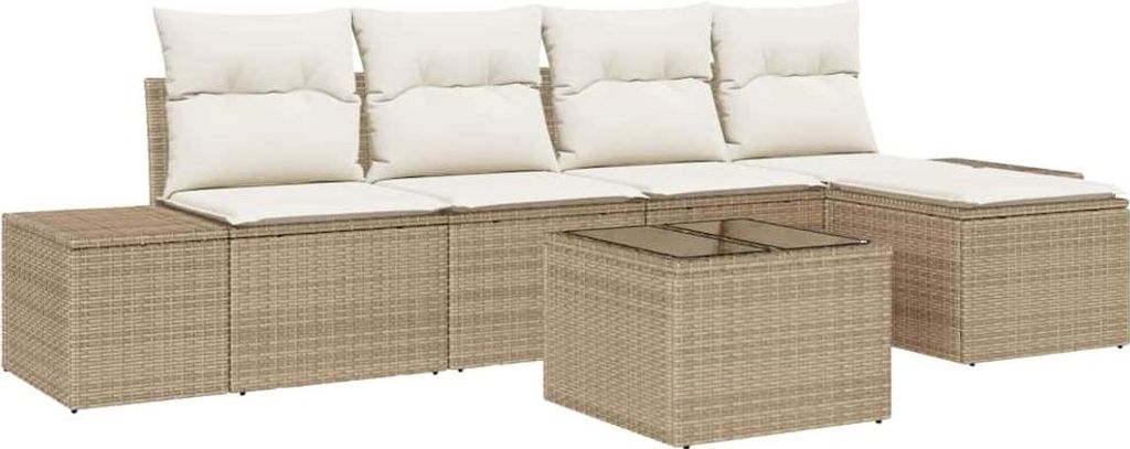 Garten-Sofa-Set mit Kissen 5 pcs Beige und Creme Poly-Rattan