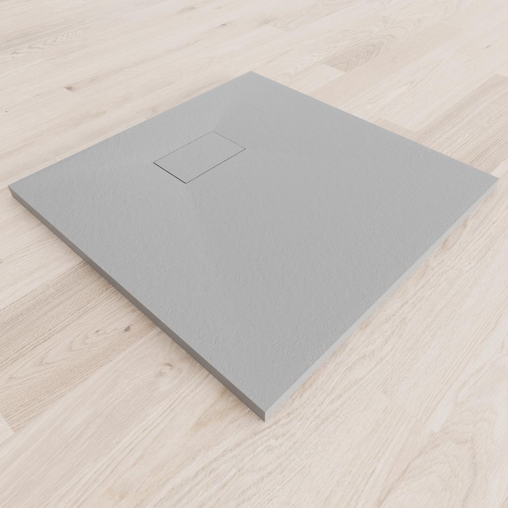 i-flair SMC Duschwanne 80x80 cm – 26 mm flach inkl. Ablaufgarnitur mit Deckel, Grau