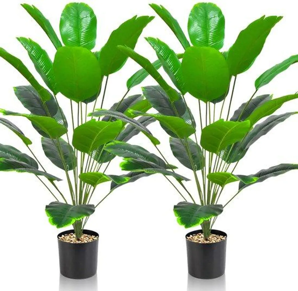 Lot de 2 grandes plantes artificielles vertes pour décoration maison