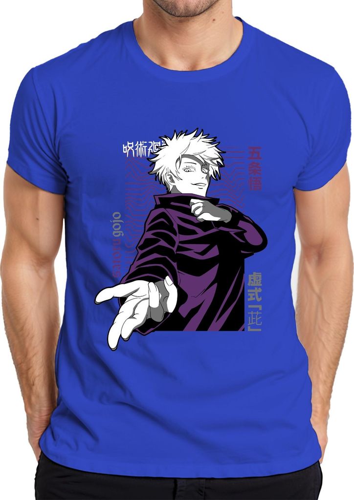 Jujutsu Kaisen Satoru Gojo Anime Ästhetik Fan Geschenk Lila Retro Herren T-Shirt, Blau, XL