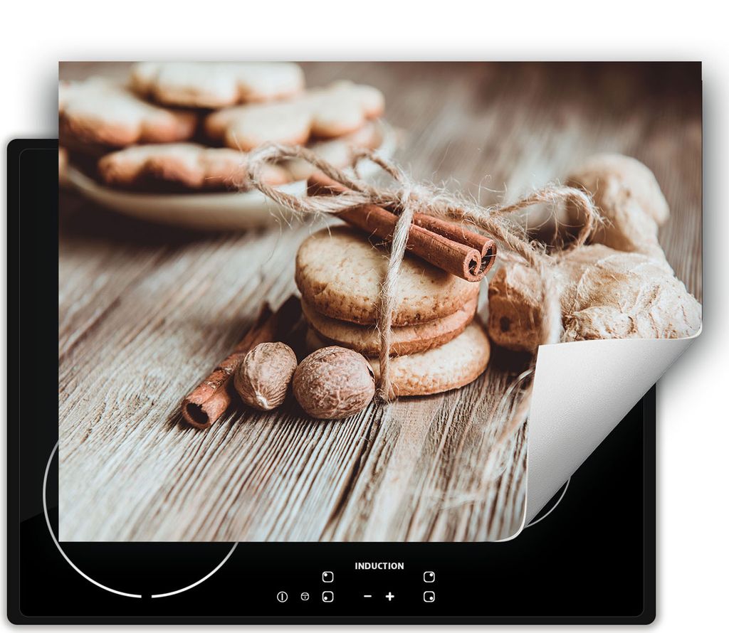 DarHaus Herdabdeckplatte 80x52 cm Anti Rutsch Matte Aufrollbar, Holz - Gewürze