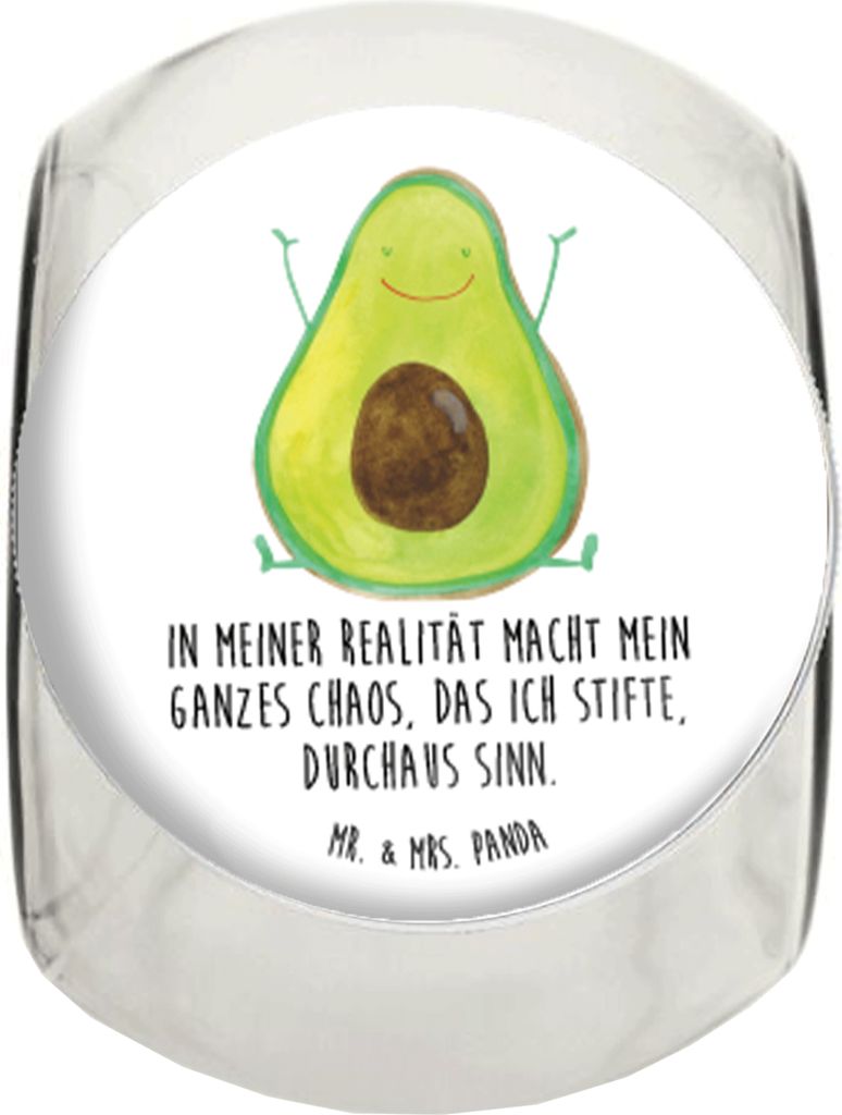 Mr. & Mrs. Panda Teedose Avocado Glücklich L 870ml - Weiß - Geschenk, Kaffeedose, Chaos, Süßigkeiten Glas, Bonboniere, Vorratsdose, Süßigkeit...