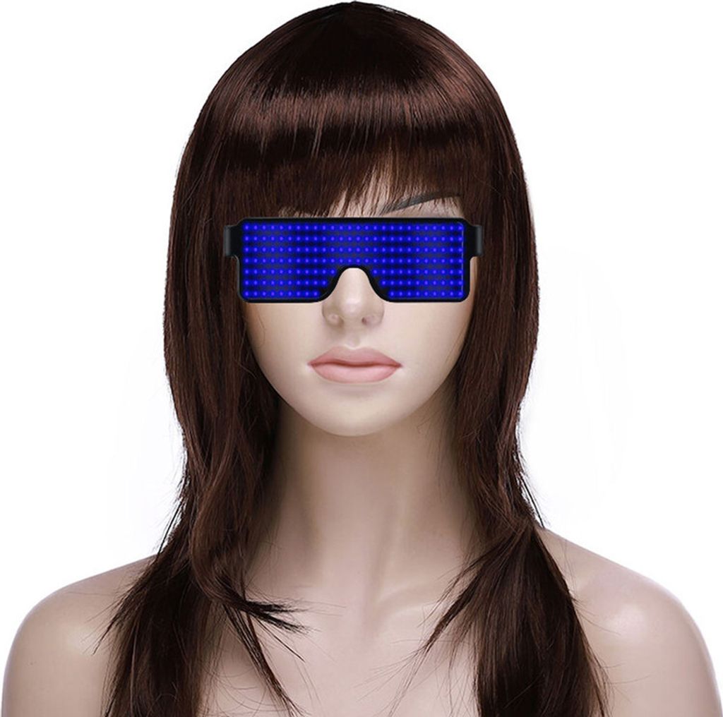 Ausgefallene LED-Kostümbrille, Blitzbrille mit blinkender LED-Anzeige 10 dynamische Muster für Weihnachtsfeier Bars Rave Festival Tanzshows, blau