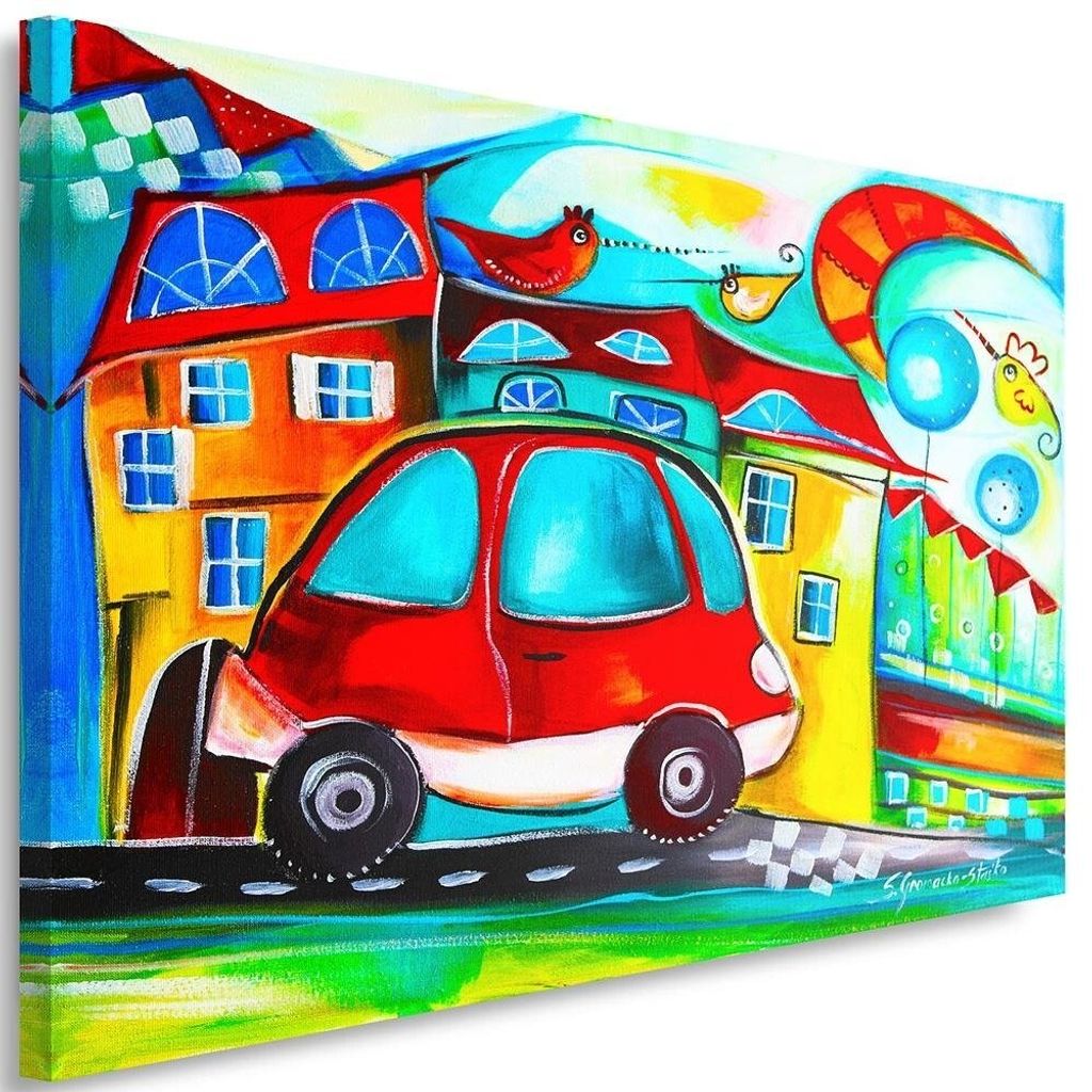 Leinwandbild rotes auto 120x80 cm Feeby farbe wandbild bereit zum aufhängen