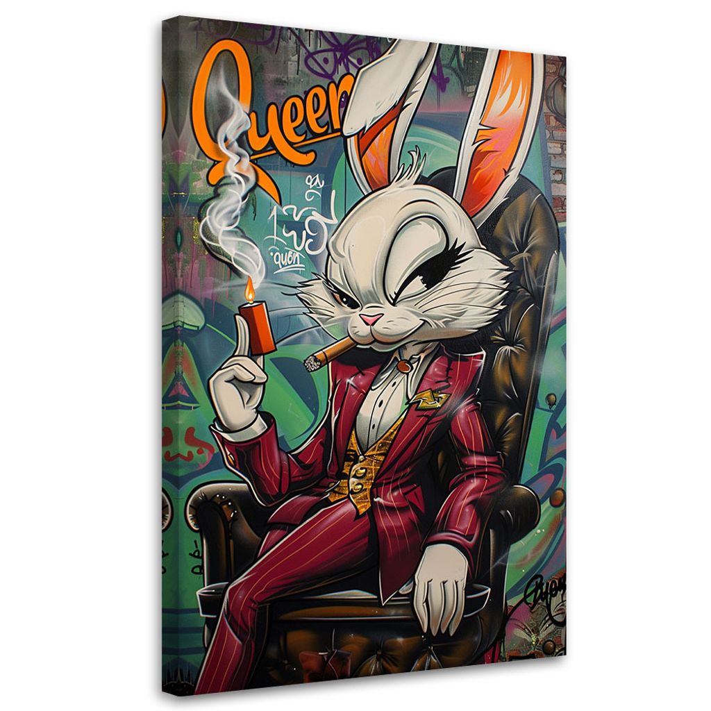 Leinwandbild Kaninchen-Königin KI 60x90 Feeby Bunt bild für die wand bereit zum aufhängen