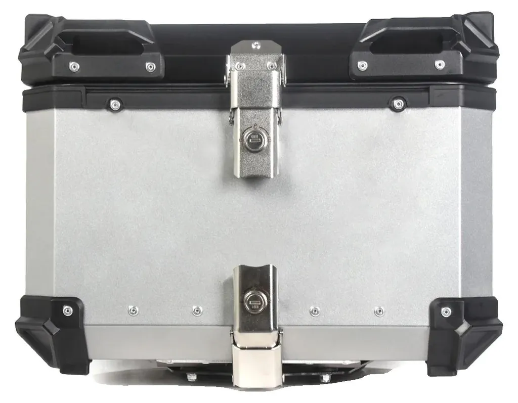 Top case moto pour voyage et roadtrip en aluminium 45L argent robuste