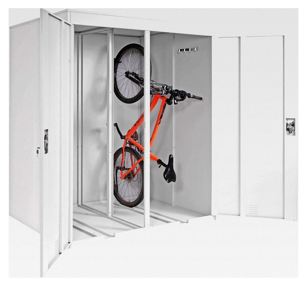 Fahrradgarage für zwei Fahrräder, abschließbare Metallbox - hellgrau
