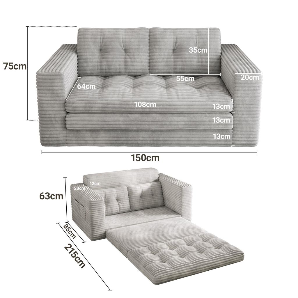 BEALIFE Schlafsofa 2-Sitzer mit 150x85x75 cm