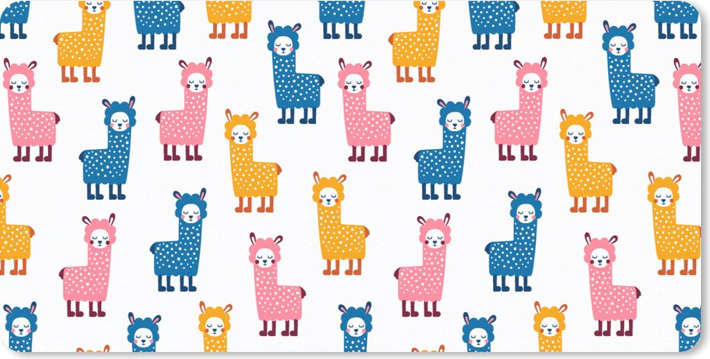 MuchoWow Mauspad Mousepad Lama - Tiere - Muster - Rosa - Blau 60x30 cm - Mousepads - Maus Mat - Pad - Mausunterlage - Nachhaltig