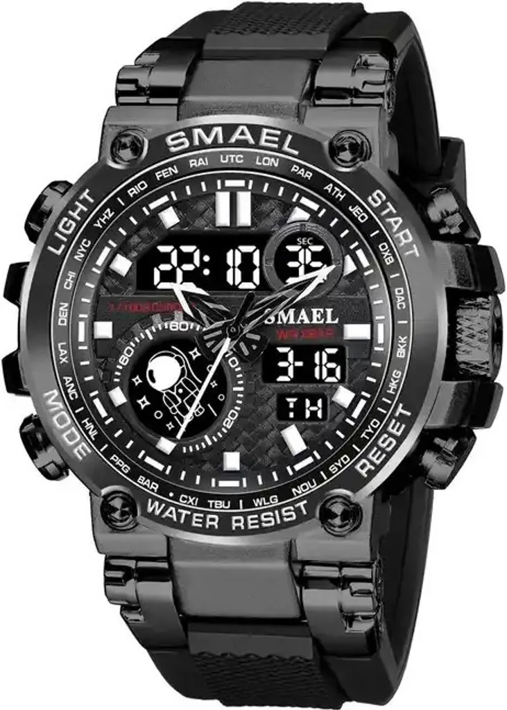 Montre de Sport Numérique SMAEL Logan Noire - Étanche et Multifonction