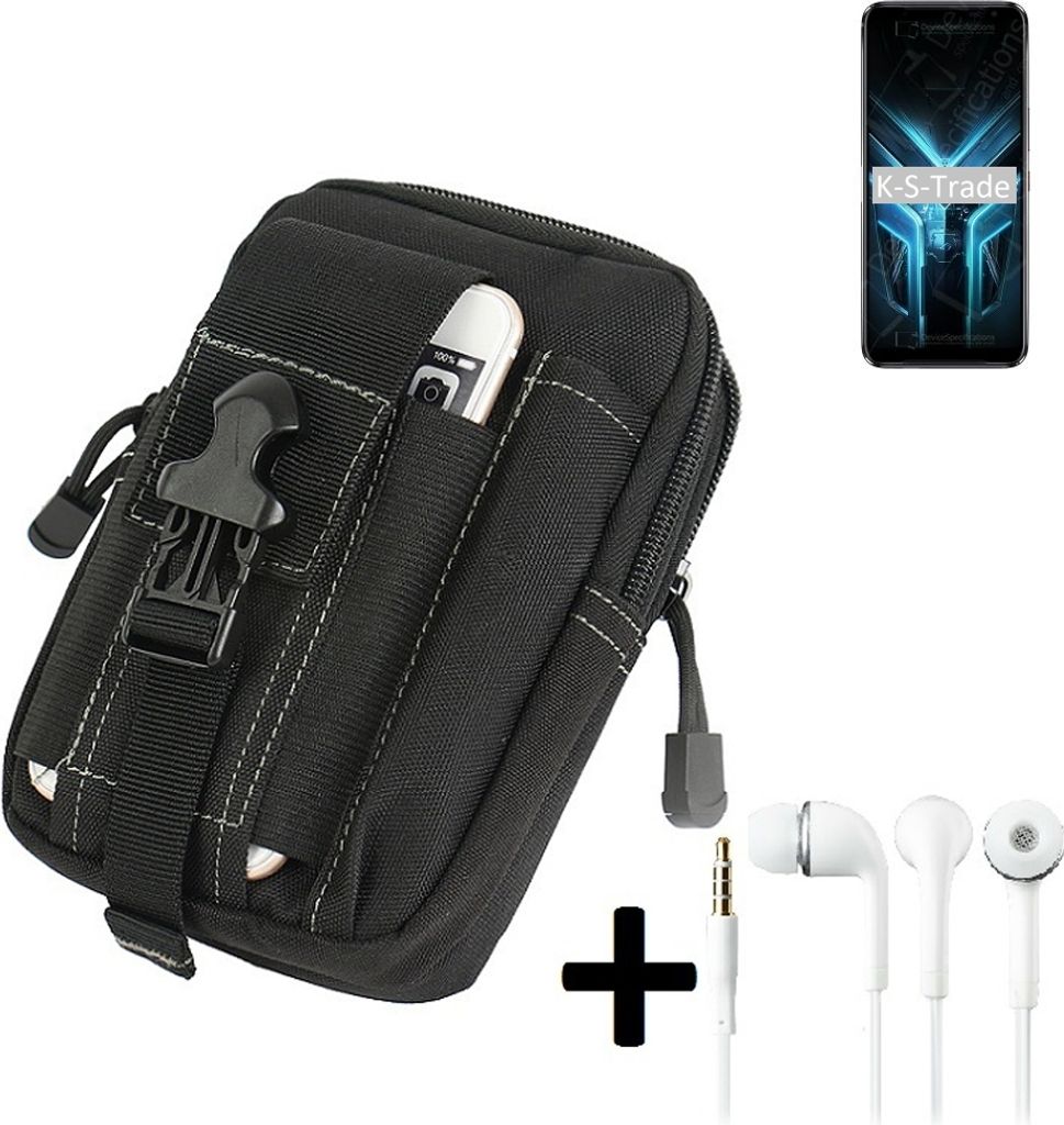 K-S-Trade Gürteltache + Kopfhörer kompatibel mit Doogee S35 Pro Gürtel Tasche Holster Schutz Hülle Handy Hülle schwarz inkl. Extrafächer