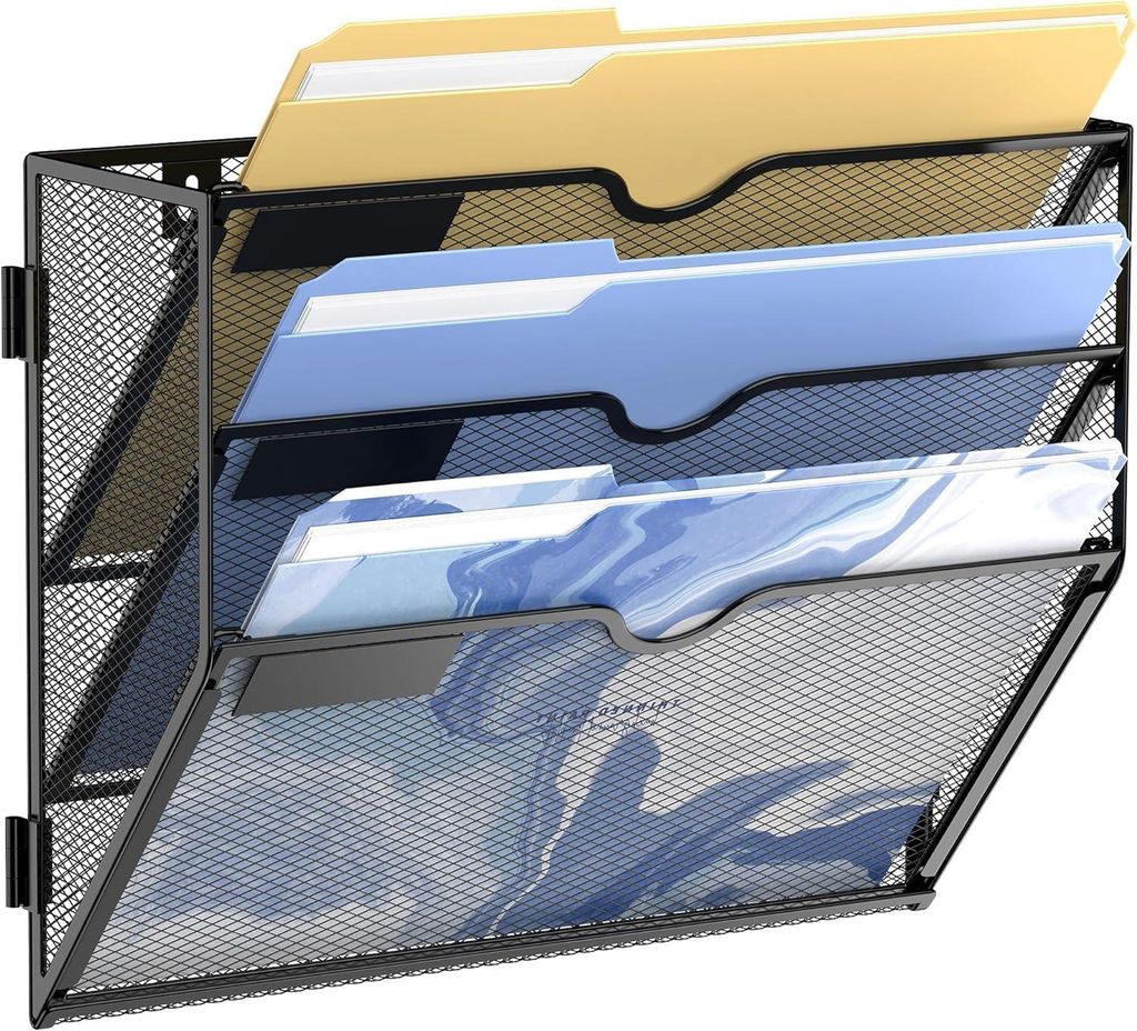 Suptidy Wall File Halter 3 Tierhänge Organizer Papierpapier Ordner Clipboard Magazine Office Home Organization Mesh Metal Schwarz