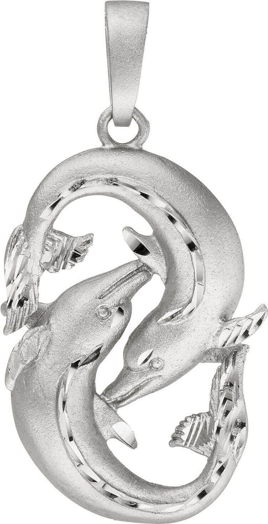 Anhänger Sternzeichen Fische aus 925 Silber, Halsschmuck rhodiniert teilmattiert