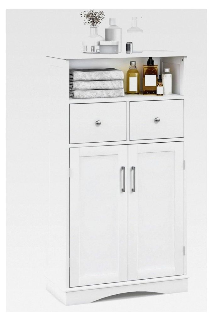 Badezimmerschrank mit Schublade und 2 verstellbaren Regalböden, Unterschrank für Küche und Badezimmer, 60 x 30 x 108 cm, Weiß
