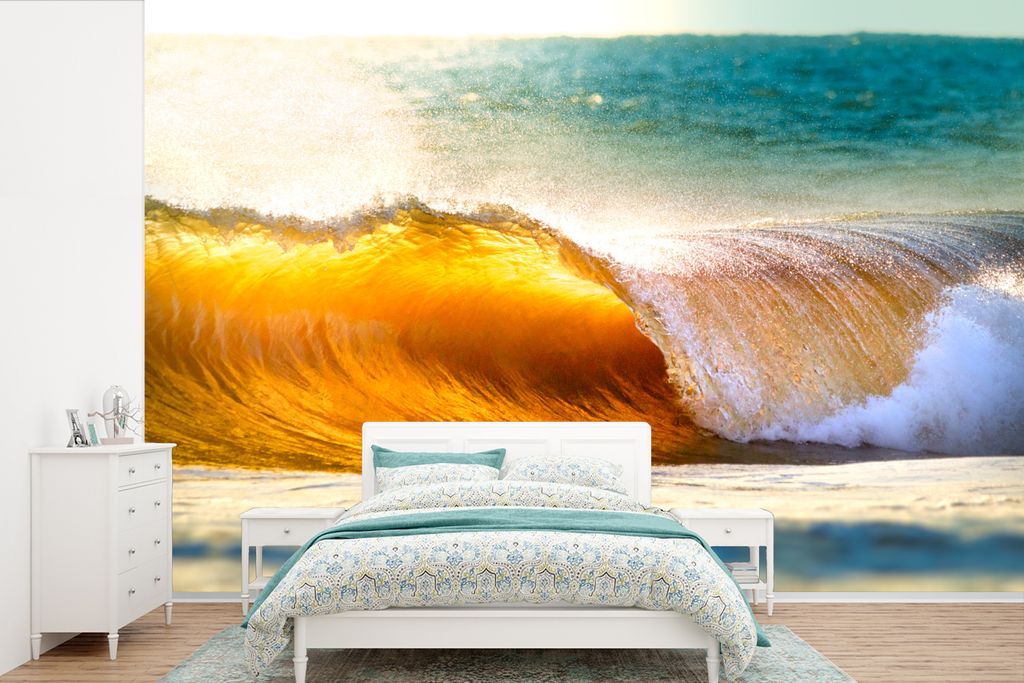 MuchoWow Fototapete für Wohnzimmer oder Schlafzimmer Wandtapete Vinyl Motivtapete Strand - Meer - Golf - 450x300 cm - Gemusterte
