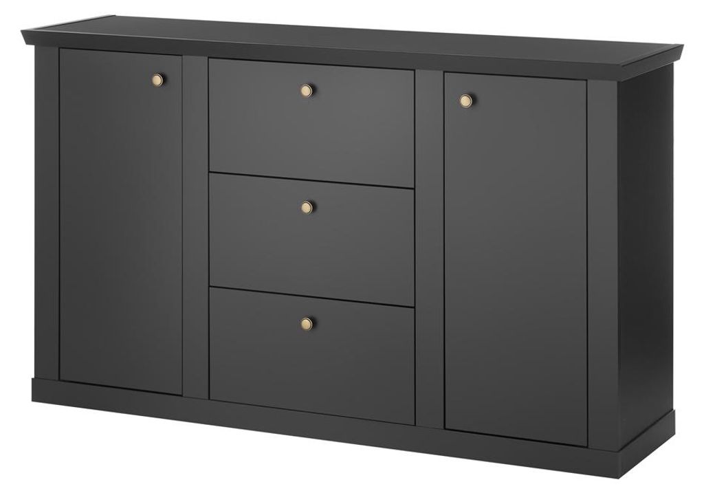 Wohnzimmer Sideboard 158 cm breit in Schwarz matt, 2 Türen, 3 Schubladen - LORETA-61