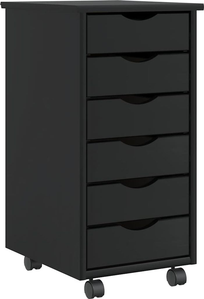 Rollschrank mit Schubladen MOSS Schwarz Massivholz Kiefer