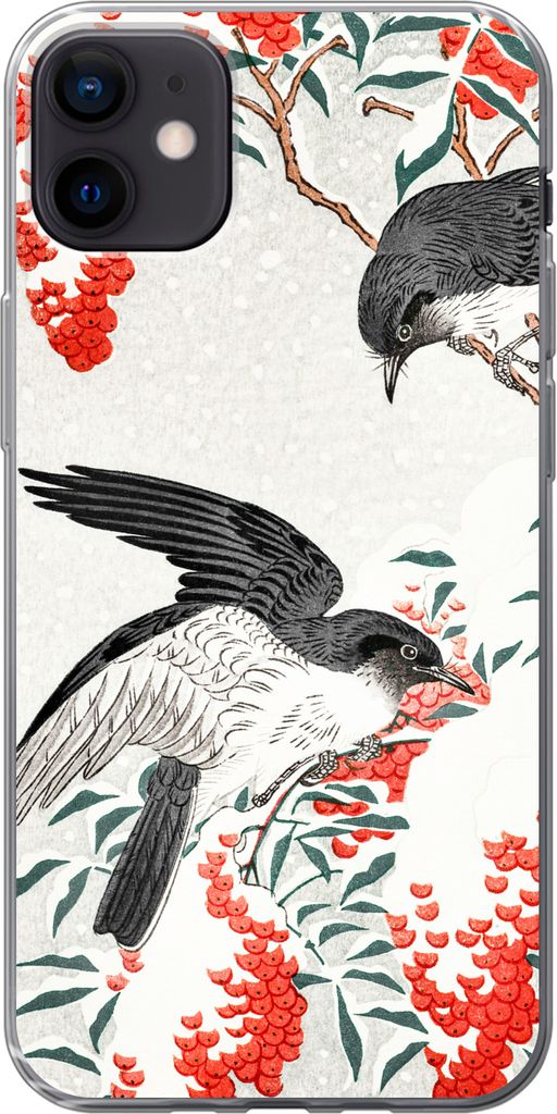 MuchoWow Handyhülle Schutzhülle Hülle für Telefoonhoesje iPhone 12 mini Japan - Schwalbe - Vögel - Beere - Vintage Silikon Softcase Handy H...