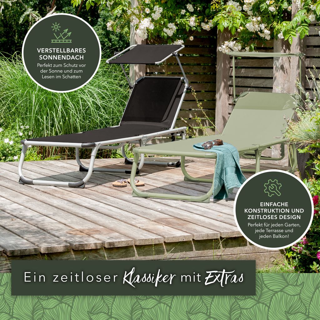 Park Alley I Sonnenliege I mit Dach, Gartenliege Klappbar, Produktbild 11