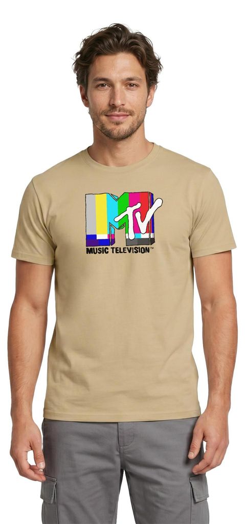 Spreadshirt MTV Music Television TV-Statik-Logo Männer T-Shirt, M, Sandbeige