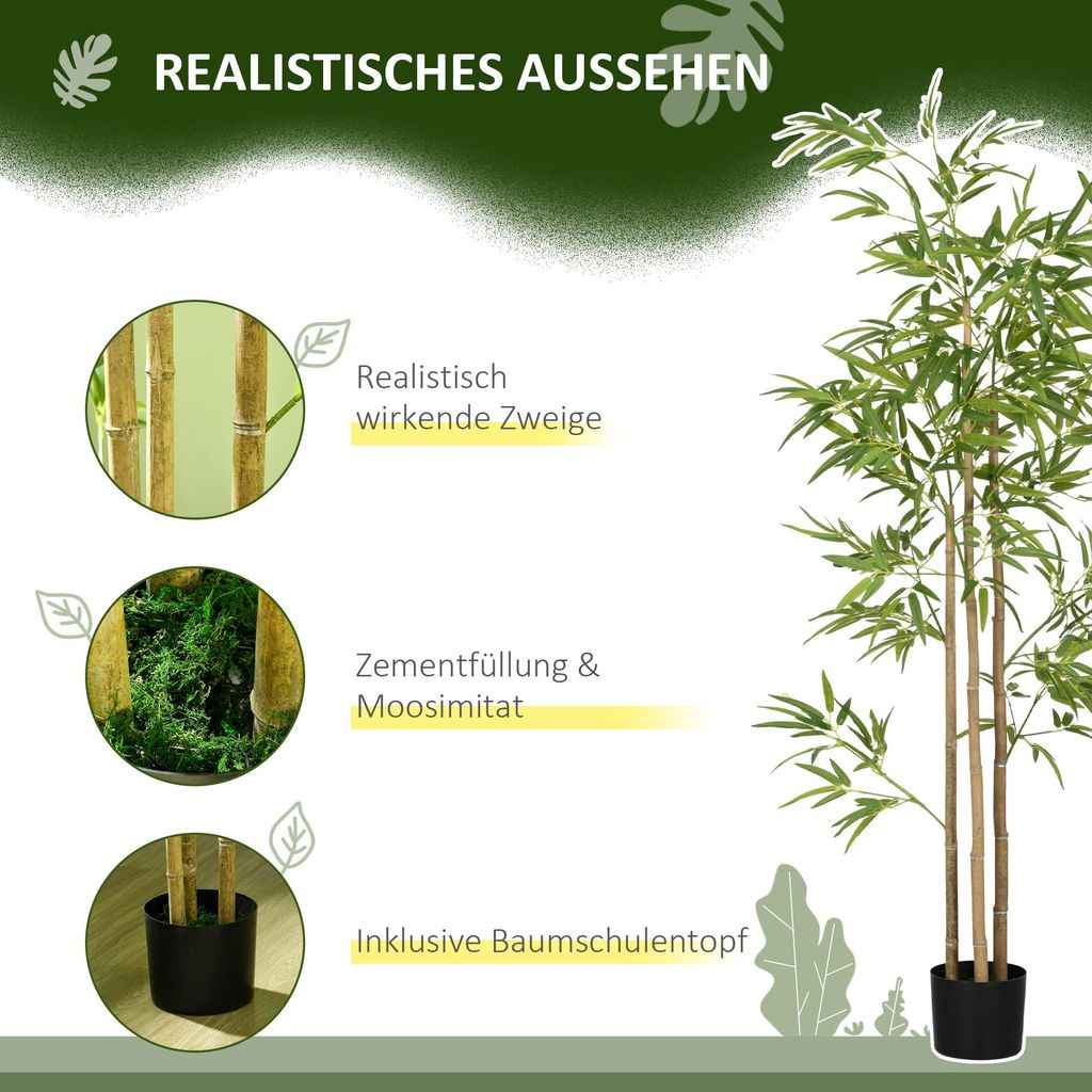 HOMCOM Knstliche Pflanzen, Kunst Bambus, 180 cm