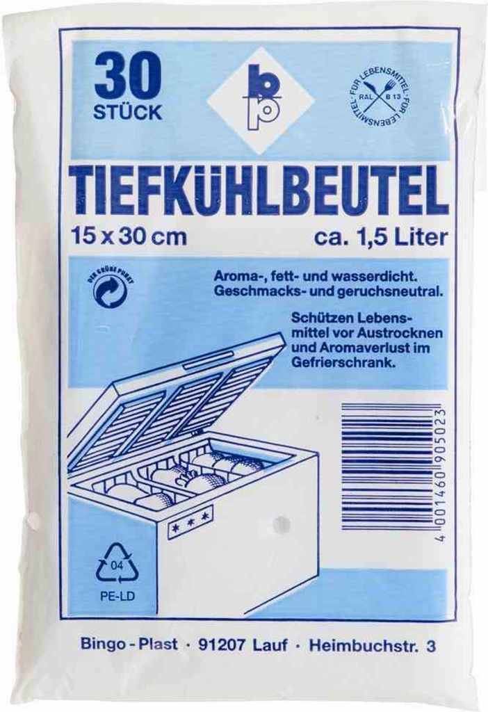 Tiefkühlbeutel 1,5 l, 15 x 30 cm, 30 Stück Produktbild 