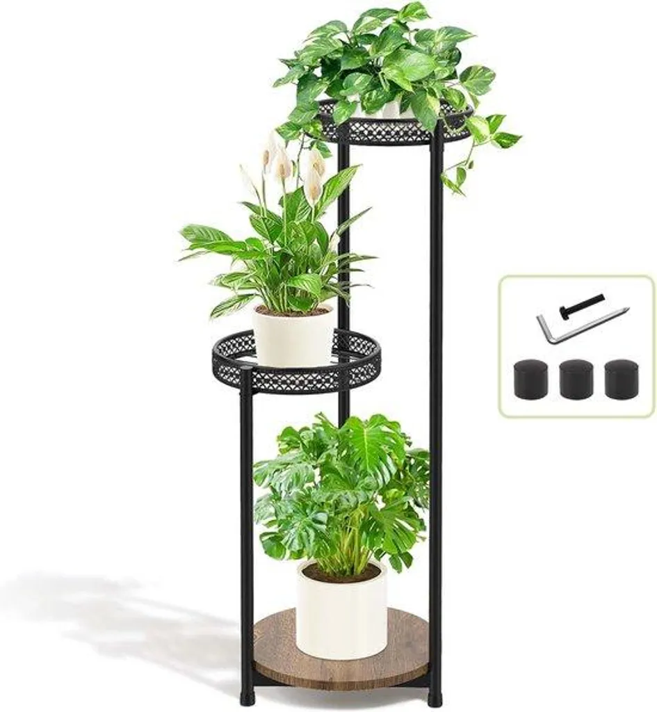 Support plantes gain de place 3 niveaux, étagère d'angle métal 76 cm