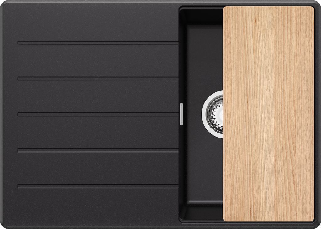 PRIMAGRAN Spülbecken Schwarz 70x50cm, Granitspüle 1 Becken Produktbild 