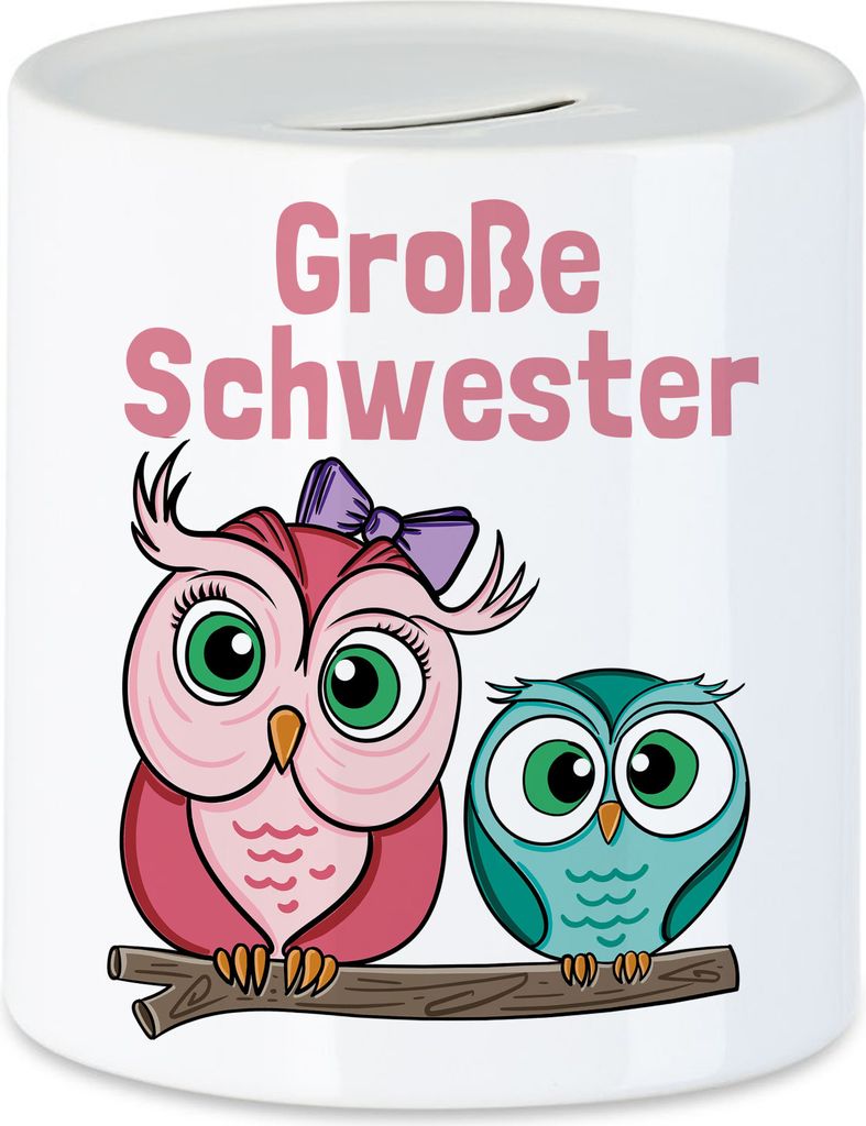 Große Schwester Spardose Süßes Motiv Eulen Nachwuchs Schwangerschaft Geschenkidee Baby-News