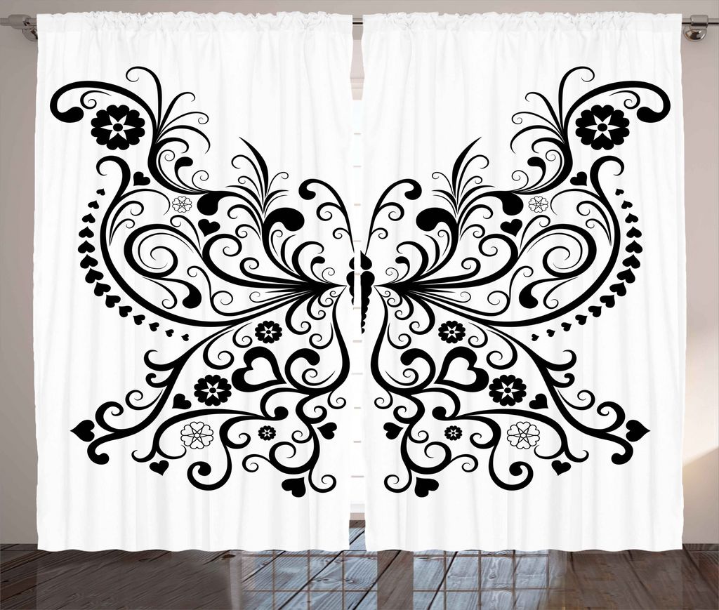 ABAKUHAUS Tier Rustikaler Gardine, Gewirbelte Flügel mit Blumen, Schlafzimmer Kräuselband Vorhang mit Schlaufen und Haken, 280 x 175 cm, Weiß un...