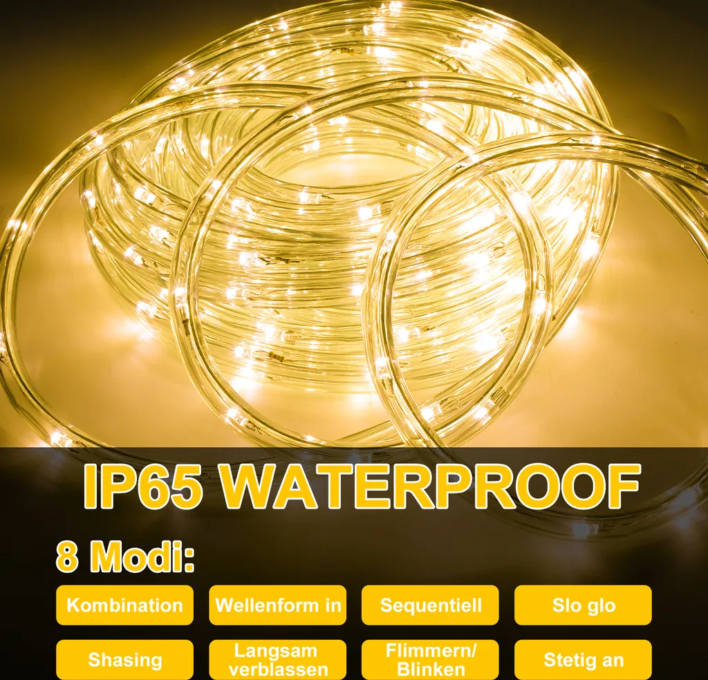 Hengda 50M LED Rope Light 1200 LED Warm White Outdoor IP44 - 6