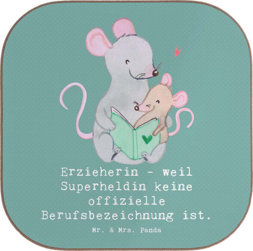 Mr. & Mrs. Panda Untersetzer Tasse Erzieherin Superheldin - Meeresbrise - Geschenk, Kinderbetreuung, gläseruntersetzer, Berufspassion, für Gläse...