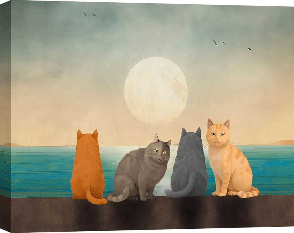 Toile murale chat pleine lune 60x40 cm - Impression d'art haute qualité