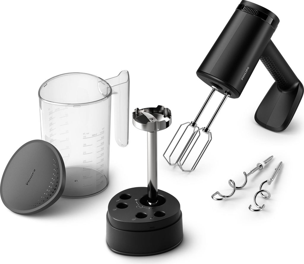 Philips Handrührgerät Serie 5000, 5 Geschwindigkeitsstufen + Turbofunktion, Knetzubehör, schwarz (HR3781/10)