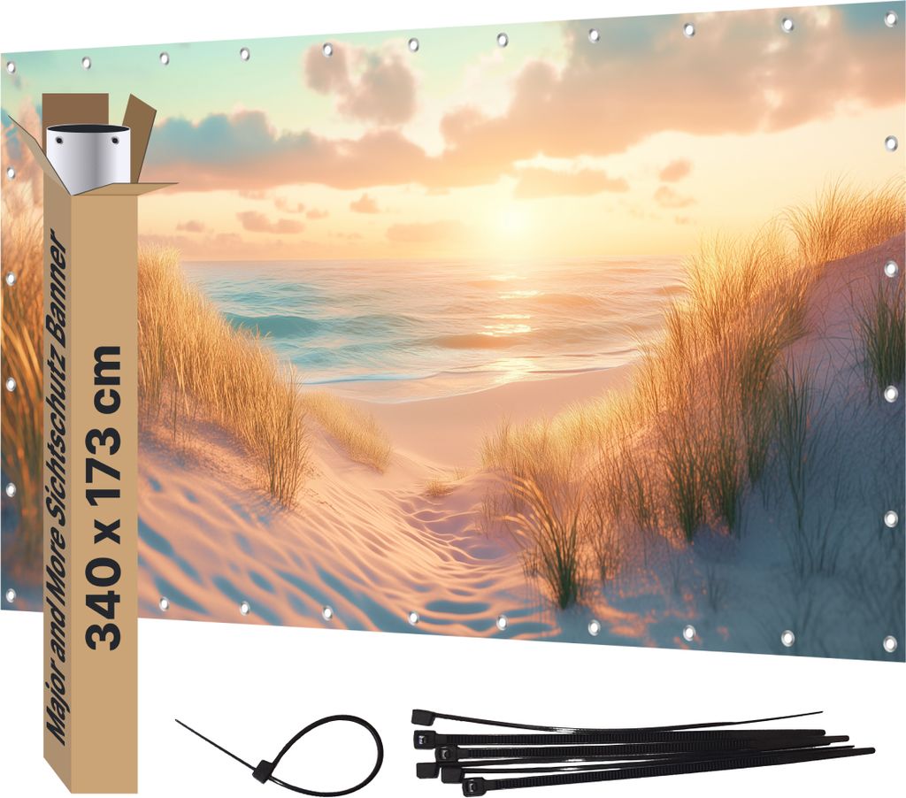 Sichtschutz Banner PVC Garten Dekoration Plane groß mit Motiv blickdichter Motivbanner für Terrasse Zaun Gartenzaun Zaunblende Gartenposter Düne...