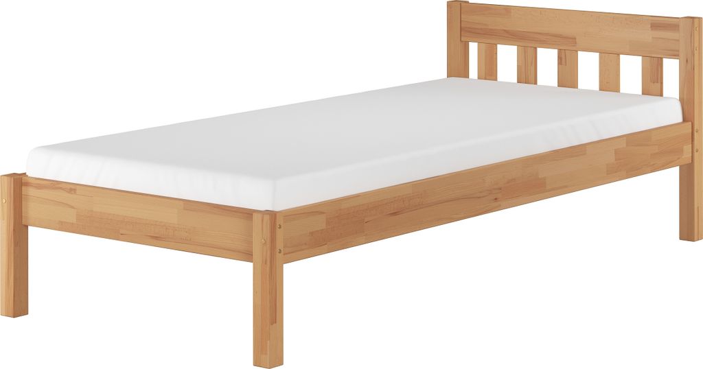 Einzelbett Buchebett lackiert Massivholz Bettrahmen Futonbett 90x200 Zubehör wählbar V-60.83-09Rollrost und Matratze inkl.