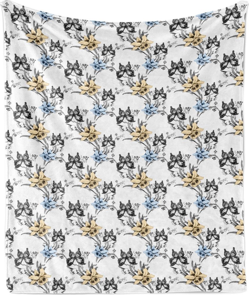 ABAKUHAUS Jahrgang Weich Flanell Fleece Decke, Detaillierte Sketchy von Snapdragon Blumen und Schmetterlinge, 175 x 230 cm, Mehrfarbig