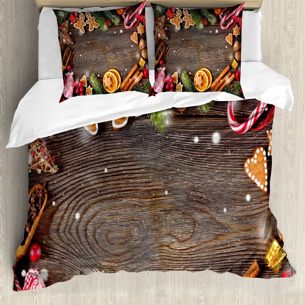 ABAKUHAUS Lebkuchenmann Bettbezug, Gewürze Biscuits, Milbensicher Allergiker geeignet mit Kissenbezügen, 155 cm x 220 cm - 80 x 80 cm, Mehrfarbig