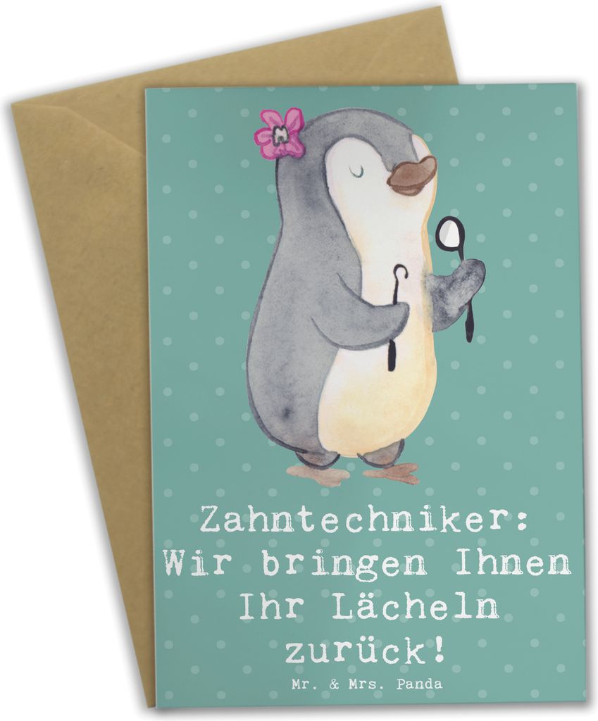 Mr. & Mrs. Panda Grußkarte Zahntechniker Lächeln - Produktbild 