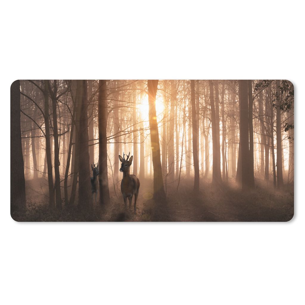 MuchoWow Mauspad Mousepad Wald - Hirsche - Sonne - Bäume - Winter - Natur - Tiere 60x30 cm - Mousepads - Maus Mat - Pad - Mausunterlage - Nachha...