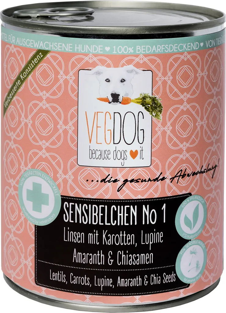 VegDog Sensitive Small n°1 Pâtée Lentilles et Amarante pour Chien 800g