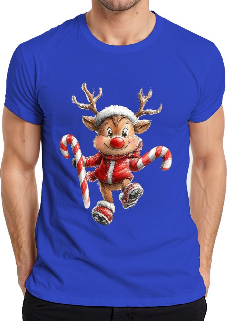 Weihnachtsrentier rote Nase lustig Kinder Geschenk Retro Herren T-Shirt, Blau, S
