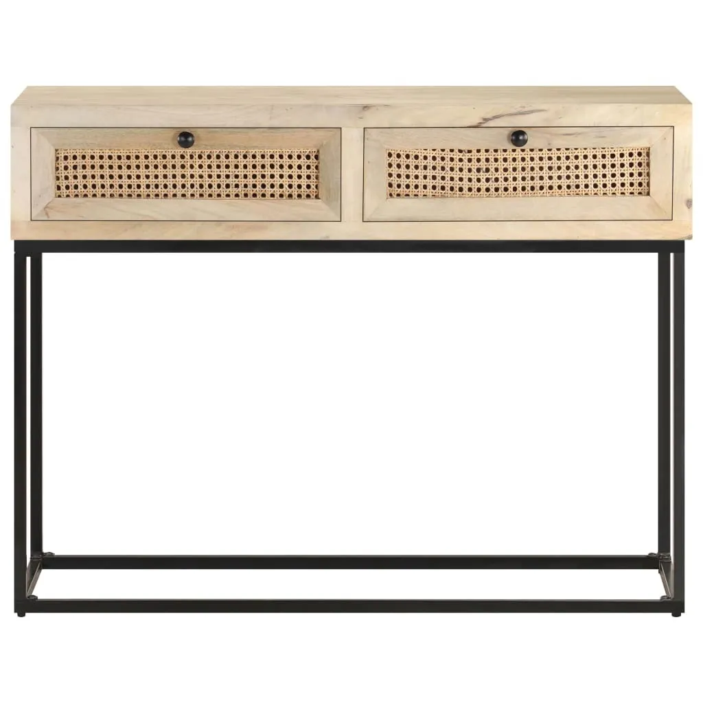 Tavolo Consolle 100x35x76 cm Legno Mango e Vimini | Arredo Artigianale