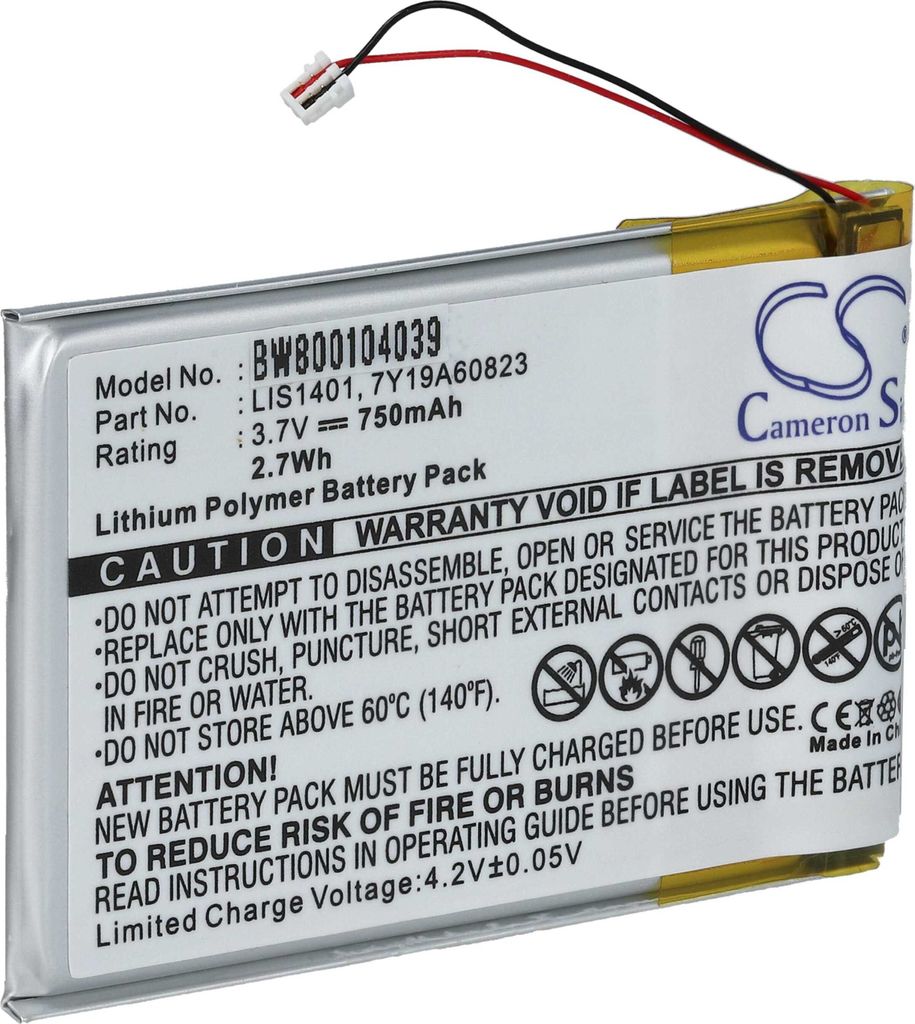 vhbw Akku Ersatz für Sony 1-756-763-11, 7Y19A60823, LIS1401 für MP3-Player Musik Player (750 mAh, 3,7 V, Li-Polymer)