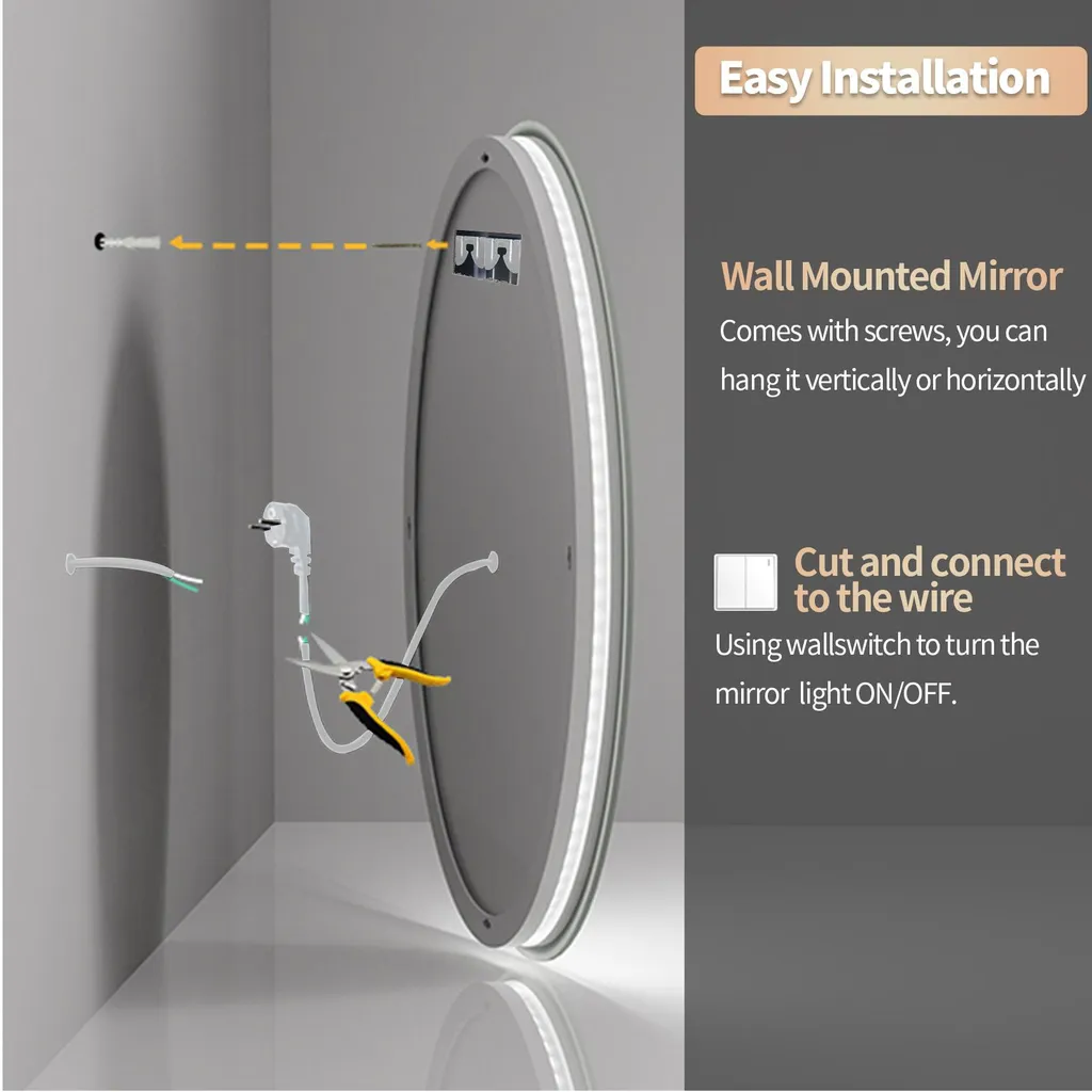 Miroir de salle de bain LED Vrygle rond 60 cm avec rétroéclairage design - 17