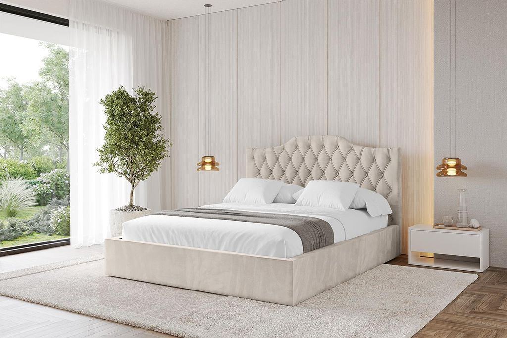 ALTDECOR Polsterbett mit Bettkasten - FALIO - 180x200 Beige Casablanca - Bett ohne Matratze - Doppelbett mit Stauraum und Latternrost - Boxbett mit...